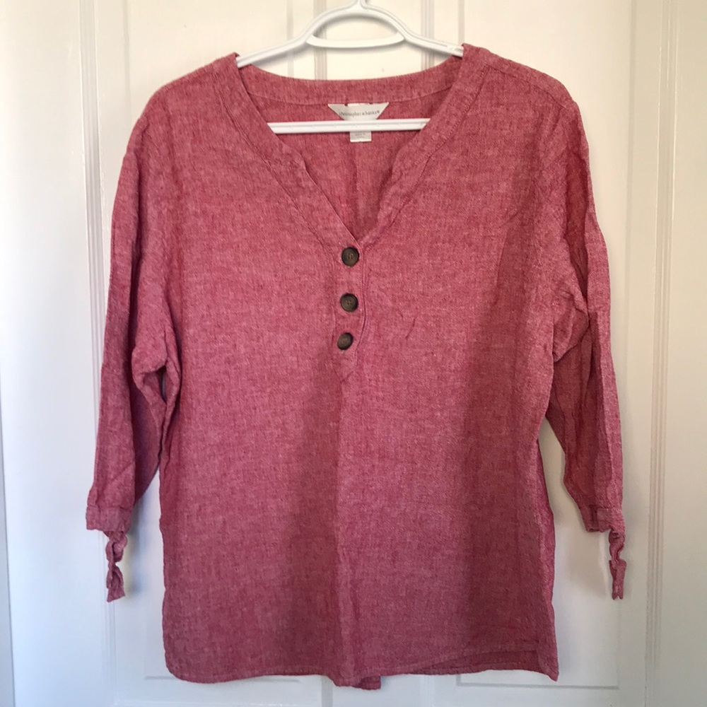 Christopher & Banks red linen shirt size XL